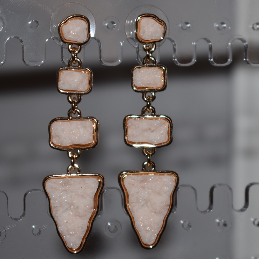 Light Pink/Gold Drusy Drop Earrings